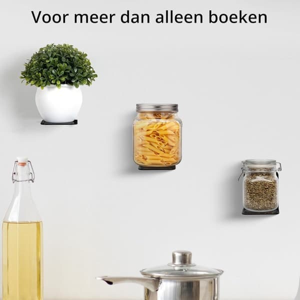 Usynlig Sort Flydende Bogreol [4-pak] - Vægmonteret Bogreol