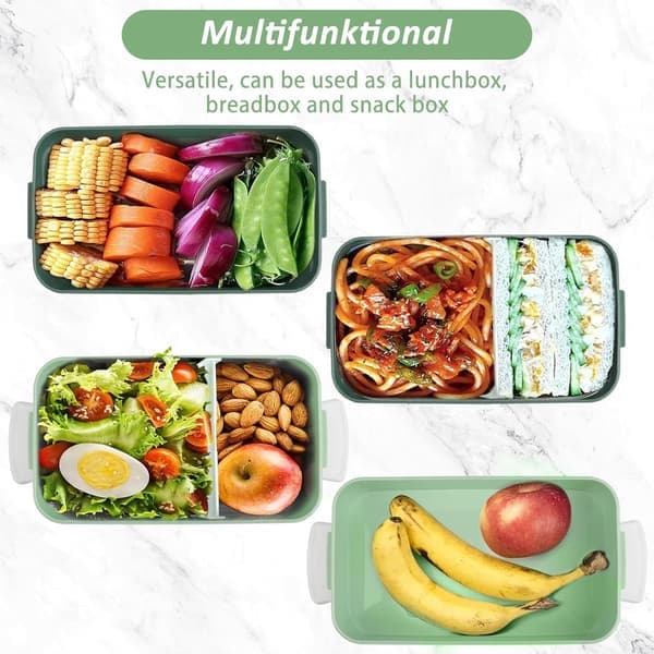 Lunch Box - Lunch Box for Adults - Lunch Box for Kids - Divided Lunch Box - Large 2-Layer Box - Pink - 1600ml - Suitable for Work/School - Vegetables