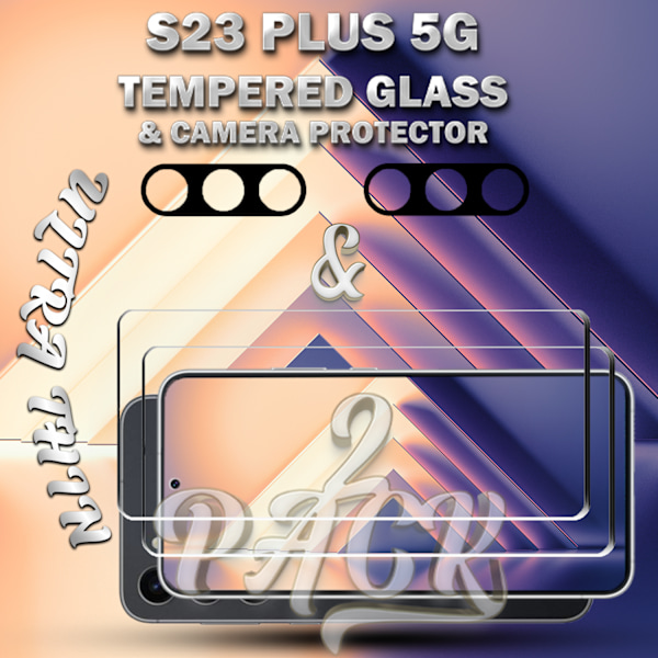 2-Pack Samsung S23 Plus 5G Skärmskydd & 2-Pack linsskydd - Härdat Glas 9H - Super kvalitet 3D