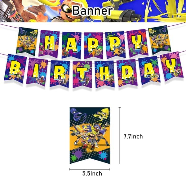 Splatoon 3 Spilltema Bursdagsfest Dekorasjon Tilbehør Banner Ballonger Kake/Cupcake Dekorasjonssett
