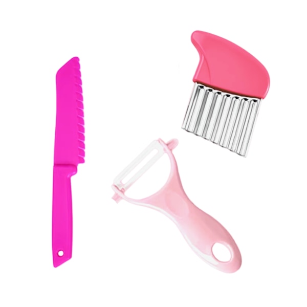 Barn Matlagning Cutter Set Potatis Skalare Kniv Plast Frukt Grönsaker Rosa