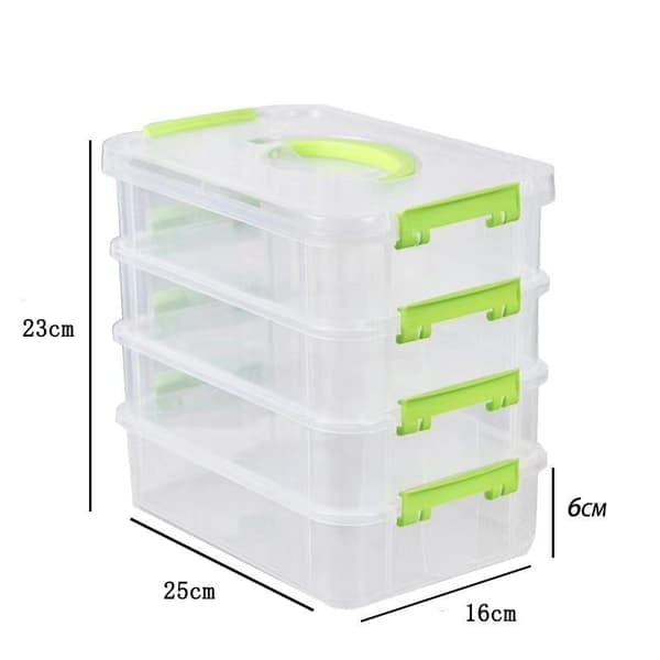 Stackable Storage Box Cosmetic Organizing Box for Playroom Countertop Office Green Handle