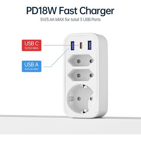 EU-pluggadapter strømskinne – perfekt for kontor og reise, pluggadapter, hvit