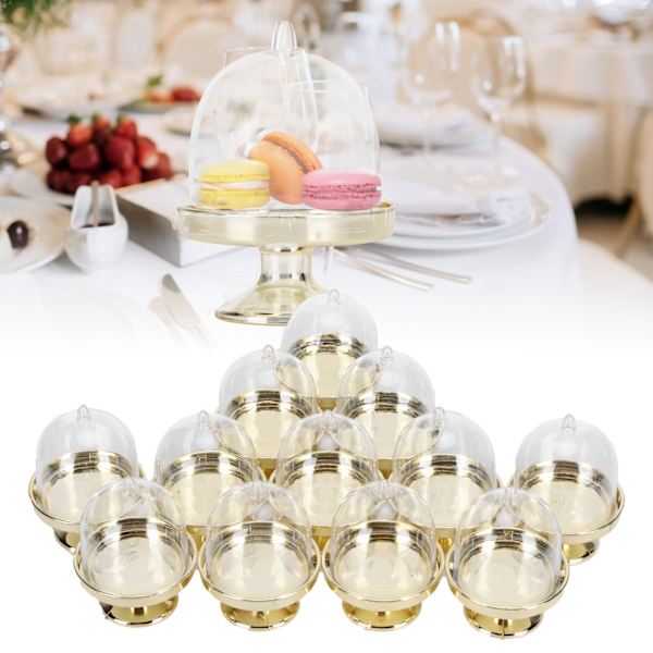 12 Set Mini Candy Box Cake Stand Cupcake Candy Display Plate with Lid Party SuppliesBottom Gold