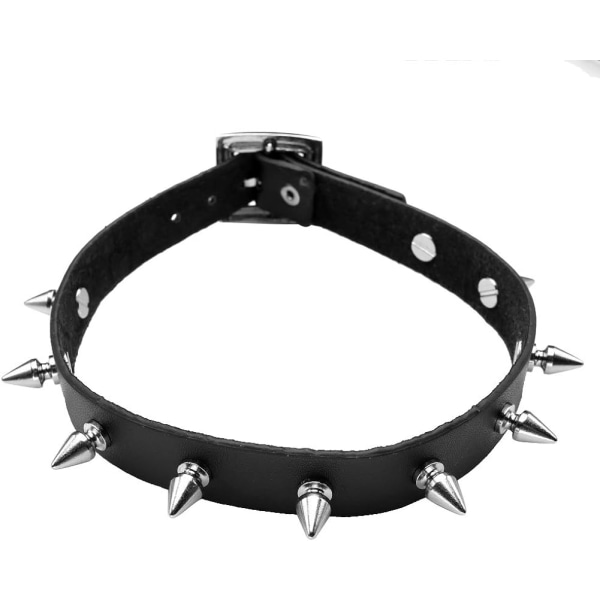 Svart nitar läder spikad halsband choker, unisex spik nitar punk rock biker bred rem läder krage halsband