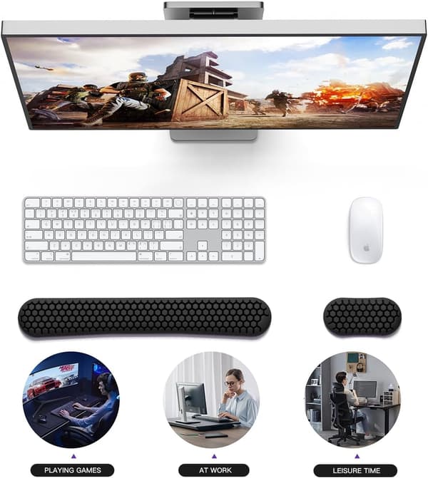 Tastaturhåndleddsstøtten har et bikakedesign og en ergonomisk utformet håndledds- og musematte. Black