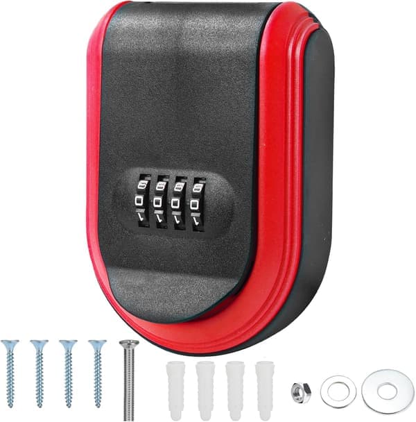 Key Cabinet - Key Safe - Small Key Cabinet - Small Safe with Combination Lock - Small Outdoor Key Safe with Code - Red