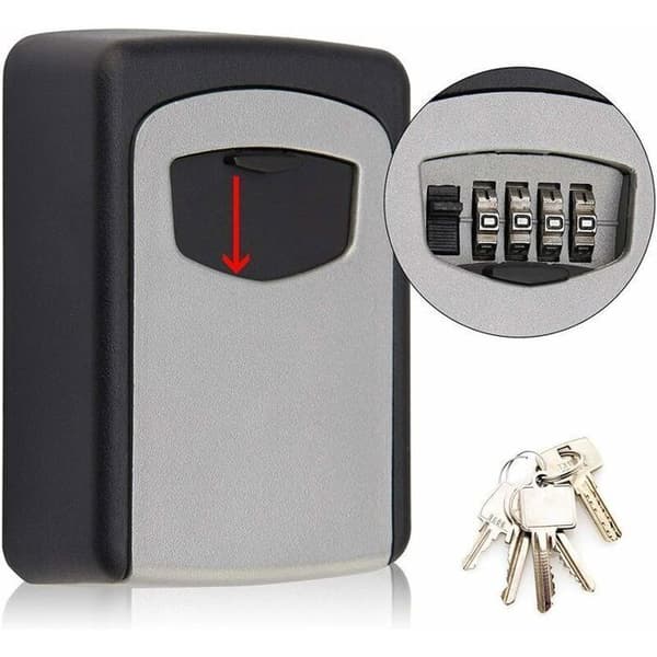 Wall Mounted Key Lock Box with 4-Digit Combination Lock - Waterproof and Rustproof - Black for Indoor and Outdoor Use