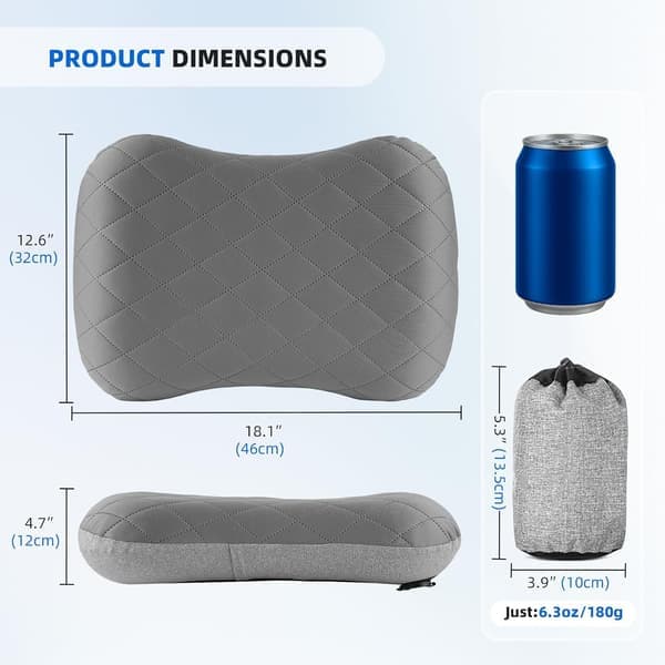 Inflatable Camping Pillow Ultralight Compact Air Pillow Ergonomic Neck & Lumbar Support Portable Inflatable Pillow with Removable Washable Cover
