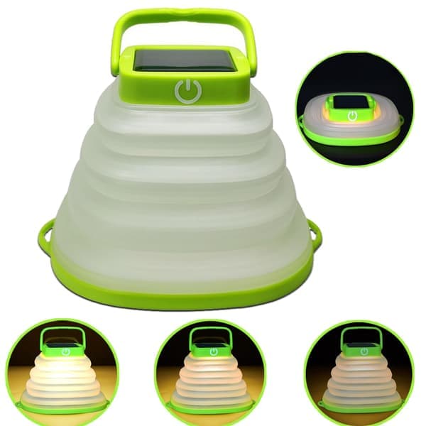 Sammenfoldelig Solcellelampe til Camping, IP65 Vandtæt Sol- og USB-genopladelig Bærbar Hængelampe, Sammenfoldelig Campinglampe Grøn