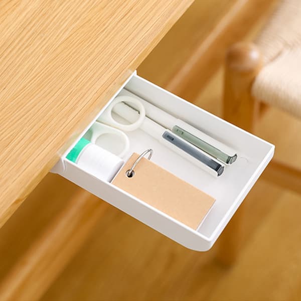 Under Paste Desk Organizer Hvid ABS-plast Skrivebordsopbevaringsskuffe Kontorartikler