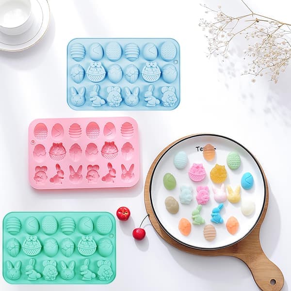 Easter Chocolate Molds Silicone Rabbit Egg Gummy Candy Molds Silicone Molds for Baking Resin Soap Wax Melts Ice Cubes Jelly