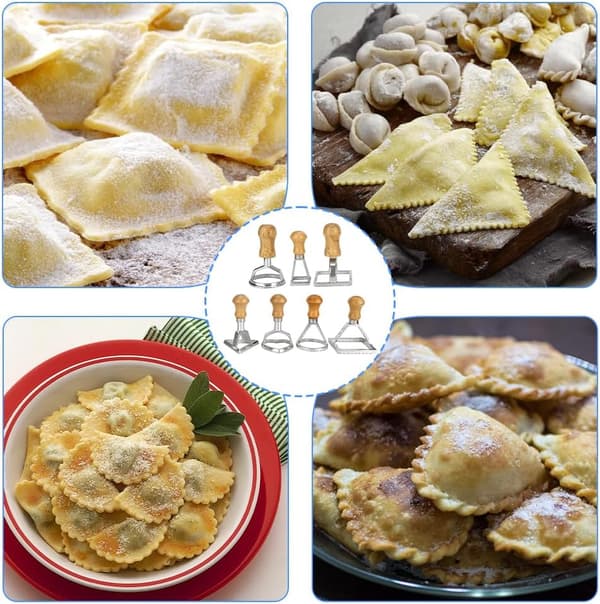 Italiensk pastakutter, dumplingpresse, form, deig, dumplingkantpressing, verktøy for å lage kjeks, trehåndtak