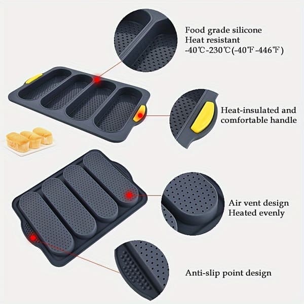 Lang Brødpinner Bakeform & Plate, Non-Stick Silikon for Hjemmelagde Toastkaker Brød, Kompatibel for Julebaking
