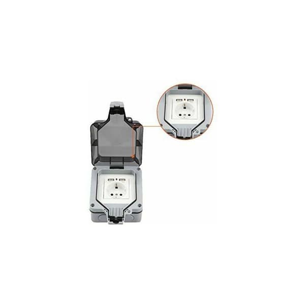 Dobbelt USB-vegguttak - KCVV - IP44 vanntett - Sikkerhetskapsling - 16A - 220V-250V