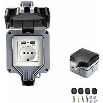 Dobbelt USB-vegguttak - KCVV - IP44 vanntett - Sikkerhetskapsling - 16A - 220V-250V