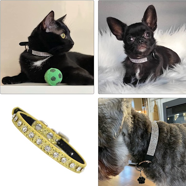 Halsband för hundar med glitter, mjukt mockaläder, hund- och katthalsband med strass, söta kristallhalsband för hundar