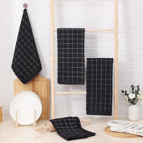 100% bomuld frotté viskestykker (sort, 30 cm), ternet design, bløde og superabsorberende viskestykker, 2-pak