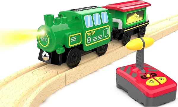 Motorized Train for Wooden Track, Remote Control Train with Magnetic Connection, for Toddlers, Compatible with Thomas, Brio, Green