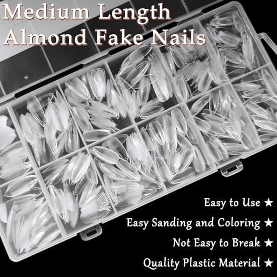 600 Mandelformede Negletips - Bløde Gel Tips til Negleforlængelser - 12 Størrelser Akryl Tips til Salon- og Hjemmebrug - DIY Manicure Sæt