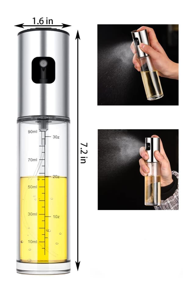 100 ml genopfyldelig glassprayflaske til olie med skalering, sprayflaske til madolie i rustfrit stål, bærbar oliedispenser til