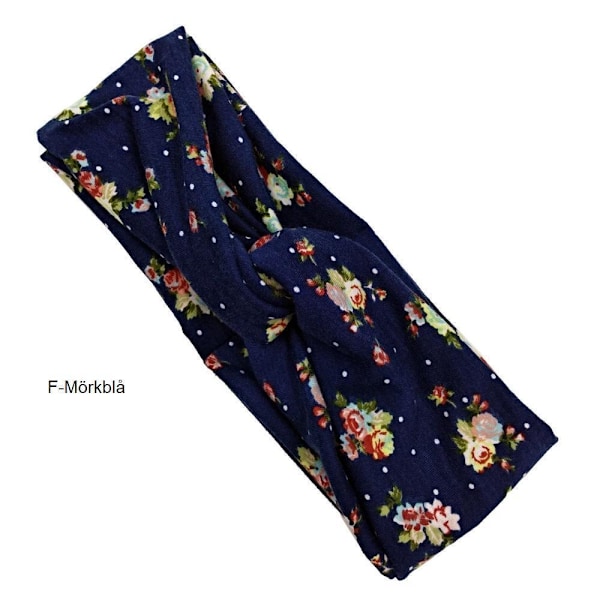 Handsydd Blommig  Stretch Hårband (9 färgval) Blue F-Mörkblå Blue F-Mörkblå