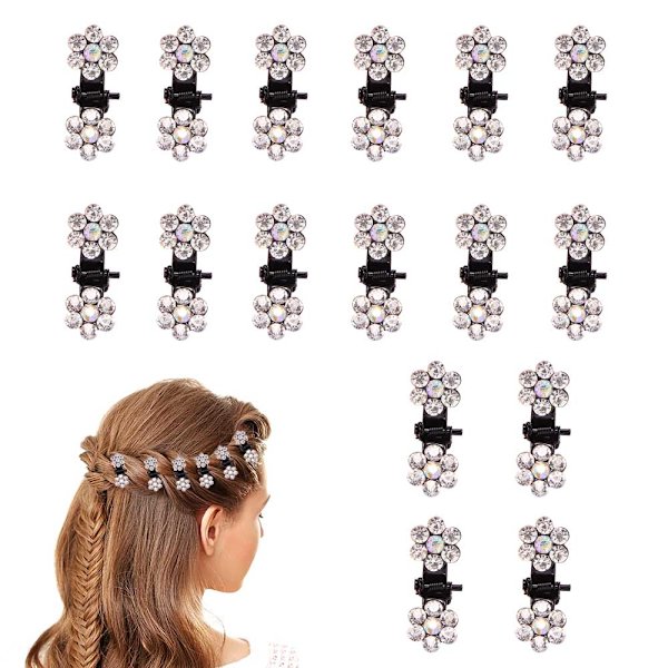 16 stycken Mini Hårklämma Rhinestone Mini Blom Hårklämma No-Slip Käke Klämmor Metallklämmor Blom Tillbehör för Kvinnor Flickor Safirblå