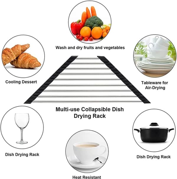 Triangular Roll-Up Dish Drying Rack - Stainless Steel Over Sink Dish Rack - Space Saving Kitchen Organizer for Dishes and Utensils - Grey