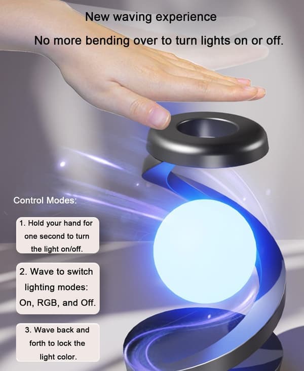 Spiral Table Lamp 360° Rotating Floating RGB Night Light Wireless Rechargeable Desk Lamp Home Decor with Wireless Charging.