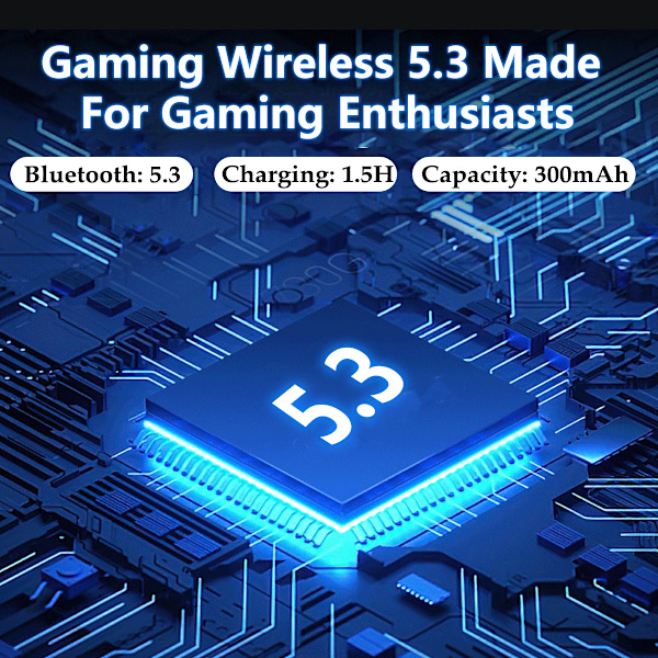 Bluetooth 5.3 trådlösa öronsnäckor med längst batteritid, brusreducering, HiFi-stereoljud, låg latens för spel, för iPhone och