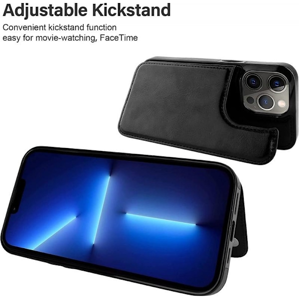 iPhone 14 Pro Max Stöttåligt Skal Korthållare 3-FACK Flippr Svart