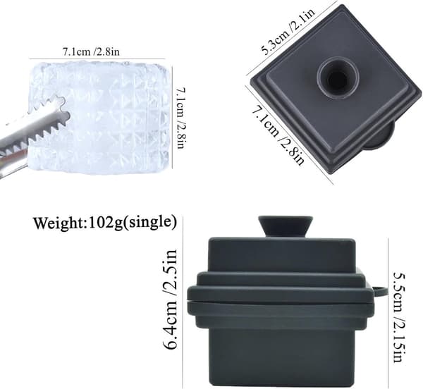 2 Stora Silikonisformar med Trattlock - 7cm - Lätta att Ta Bort - Långsamt Smältande, Diamantformade Isbitar - Perfekt för Cocktails och Drinkar