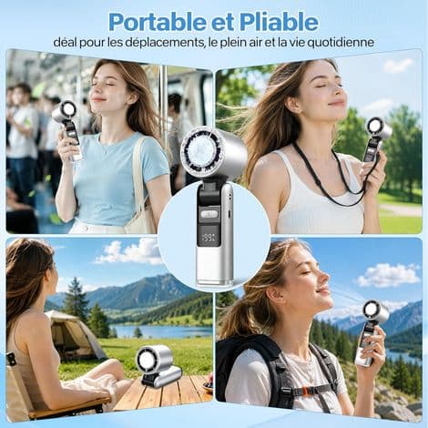 Mini Portable Air Conditioner Fan, Foldable Fan with LED Display, Cooling Function, 1-199 Wind Speeds, 4000mAh (White)
