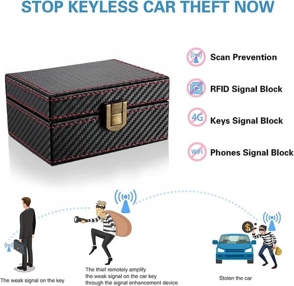 Faraday Box Car Key Fob Protector Box RFID Signal Blocking Box Faraday Cage Larger Size (Black Carbon)
