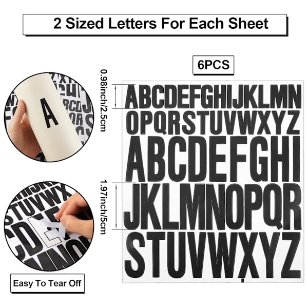 8 ark stora bokstäver klistermärken, 1 tum 2 tum självhäftande bokstäver sticker på bokstäver Scrapbook Vattentät vinyl alfabetsklistermärke för hantverk skylt