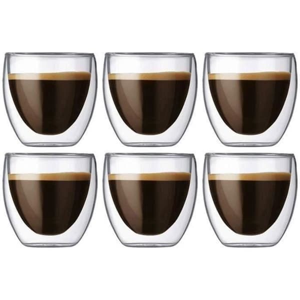 Sæt med 6 dobbeltvæggede kaffekrus i glas - 80 ml isolerede espressokopper