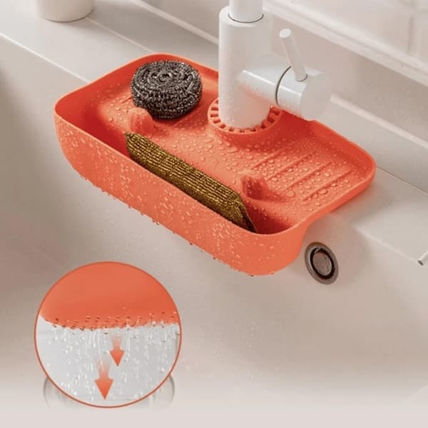 Sponge Rack: Kitchen Organizer - Durable Silicone Holder for Sponges, Brushes, and Soap - Sink Mounted Caddy - Kitchen Accessory