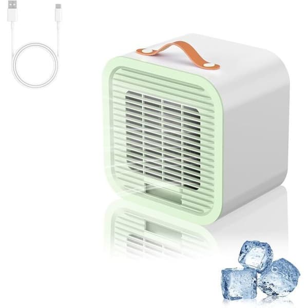 Mini Airconditioner - Stille USB-køler med iskrystaller og 3 hastigheder - Til kontor, soveværelse og camping - Grøn