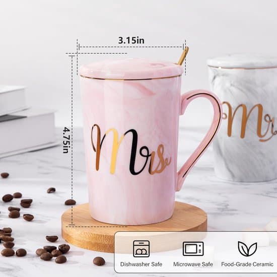 Mr och Mrs Muggset - 40 cl Keramiska Marmor Bröllopsmuggar - Med Lyxig Presentförpackning och Gratulationskort - För Bröllop och Årsdagar - Romantisk Bröllopspresent
