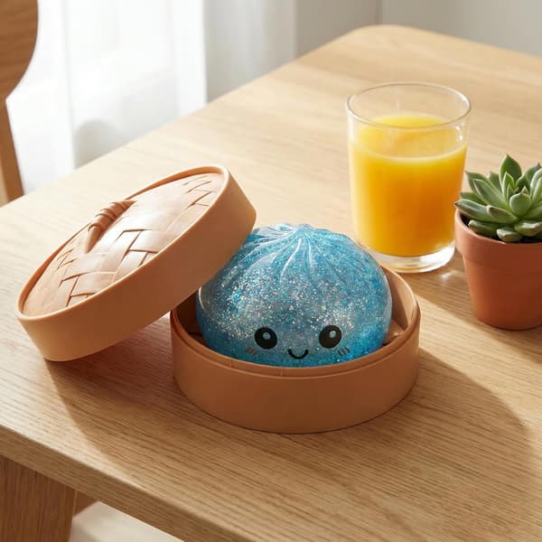 Glitter Dumpling Squish-y | 12 stk. Squish-y Squeeze Dumplings Boller med Steamer, Farverige Squishies Dumplings Stressbolde Legetøj, Blød Squeeze De