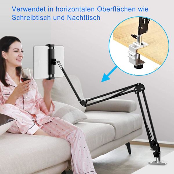 Tabletställ för säng, justerbart och hopfällbart tablettställ med 360 graders rotation för iPhone iPad Mobiltelefon Tablet, eller andra 4.7-12.9