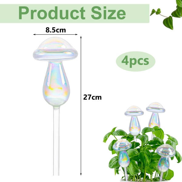 4 st växter Vattenglober, Glas Iridescent Självbevattning Planter Insert, Regnbåge Gradient Färg Klar Svamp & Globe Vattning Enhet