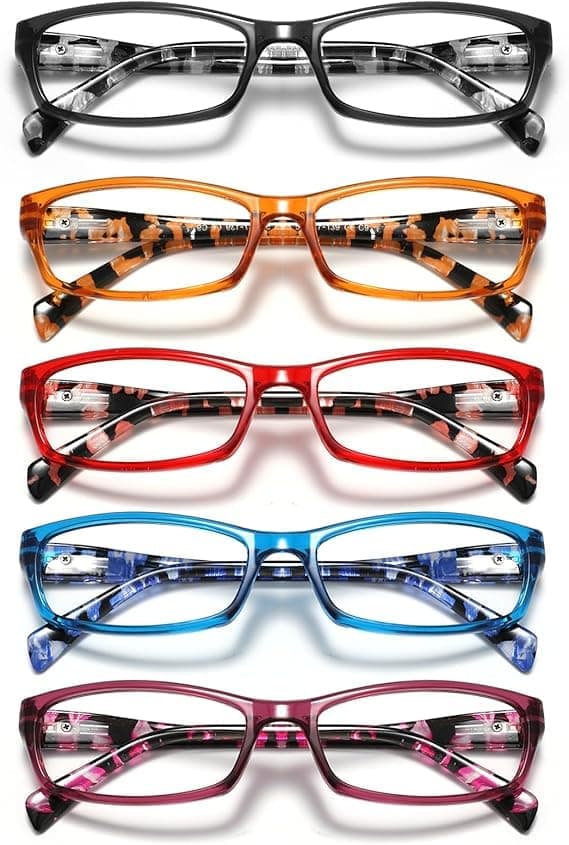5-pack Blue Light Blocking Reading Glasses with Spring Hinges, Computer Glasses with Anti-Glare and UV Protection, Lightweight Reading Glasses for 2.5x