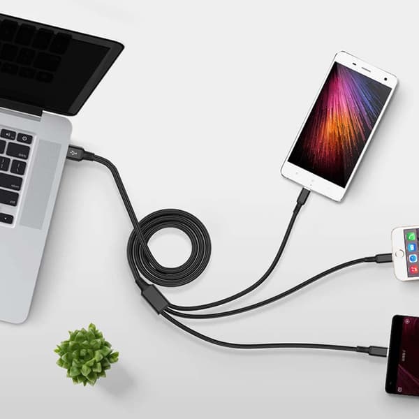 3-i-1 Ladekabel | Hurtiglading Type-C, Micro USB & Lightning 1,2m