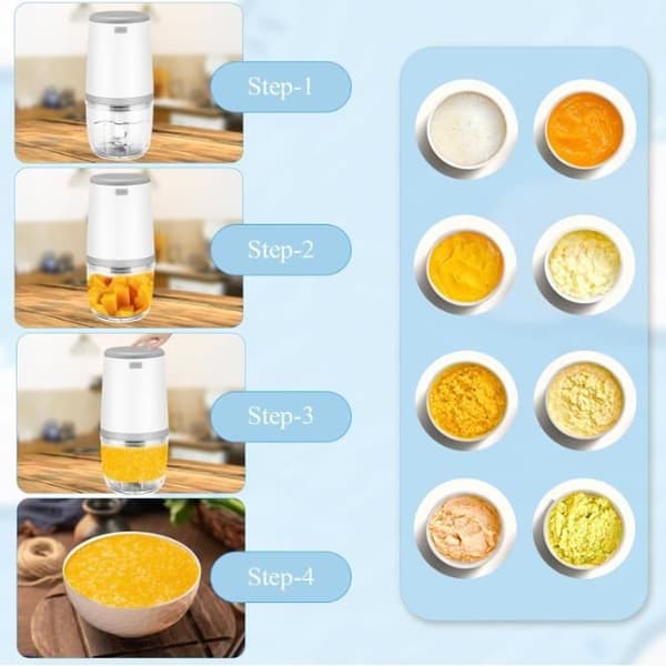 Miniblender til babyer, Minimadprocessor, 300 ml babyblender, Mini elektrisk hakker, Minimadprocessor med USB-opladning