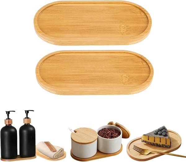 st ovala serveringsbrickor i trä 17,5x8,8x1cm - Rustika runda fat för kaffe, dessert, snacks, bröd och te