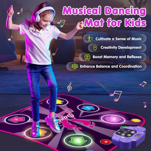 Dansemåtte til børn 3-10 år med Bluetooth, Musik dansemåtte med 6 lysende pile, Elektronisk dansemåtte