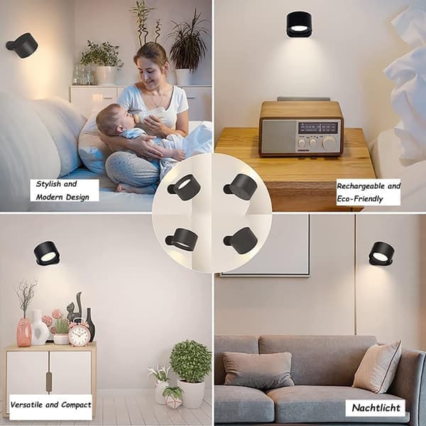 Swedish Wall Lamp Wireless Wall Sconce with Remote Control 3 Color Temperatures Adjustable Brightness Magnetic 360° Rotating Lampshade