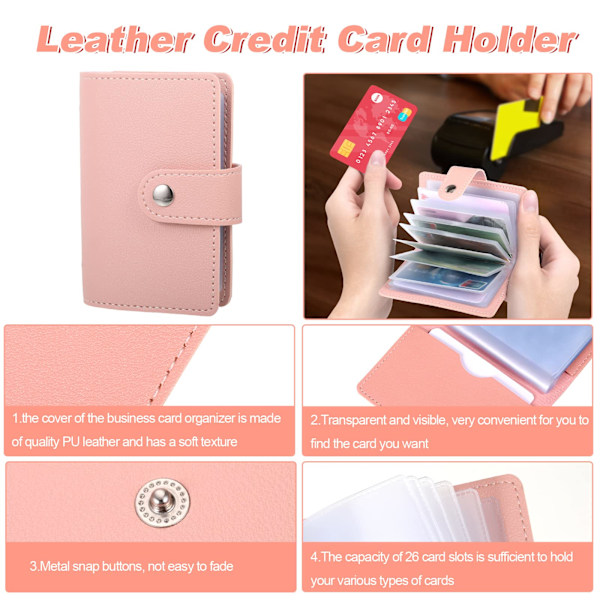 Läder Kreditkortshållare Mjuk PU Läder Plånbok Svart Basic Korthållare Visitkortshållare Slim Lätt Kreditkortshållare 26Slot(Rosa) Pink Pink