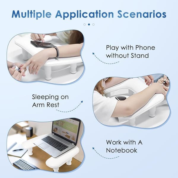 Nail Tech Armrest Nail Art Technician U-Shaped Adjustable Nail Art Armrest - White PU Leather Hand Rest Adjustable Tilt.